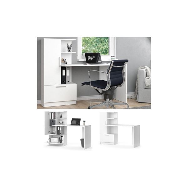 Vicco Arbeitstisch Schreibtisch BüRotisch Tomy Weiß 150X120 Modern Computertisch Pc-Tisch Arbeitszimmer Homeoffice BüRomöBel ComputermöBel Schrankschublade SchranktüR Regalanbau-image