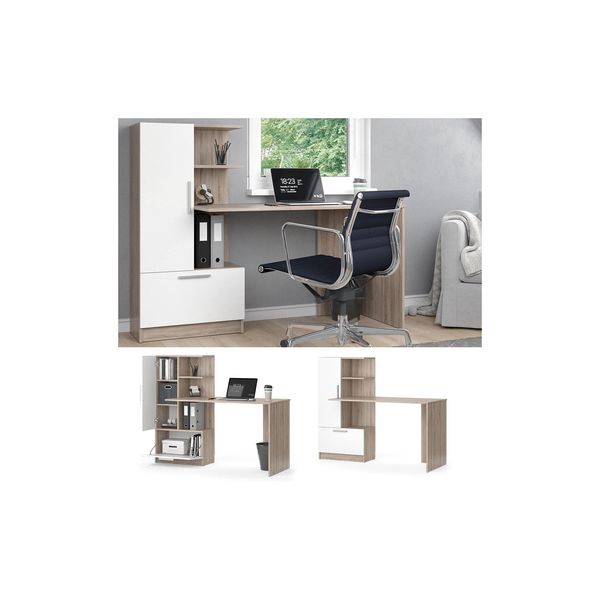Vicco Arbeitstisch Schreibtisch BüRotisch Tomy Sonoma Weiß 150X120 Modern Computertisch Pc-Tisch Arbeitszimmer Homeoffice BüRomöBel ComputermöBel Schrankschublade SchranktüR Regalanbau-image