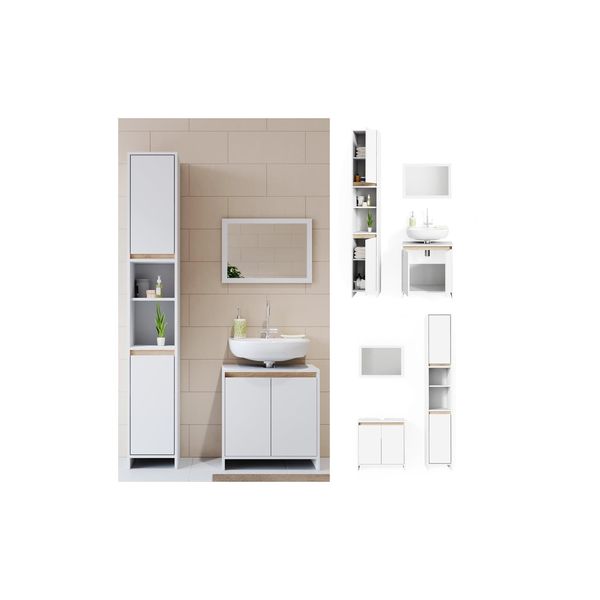 Vicco BadmöBel Set Emma Weiß Sonoma Eiche Spiegel Unterschrank Hochschrank Midi-image