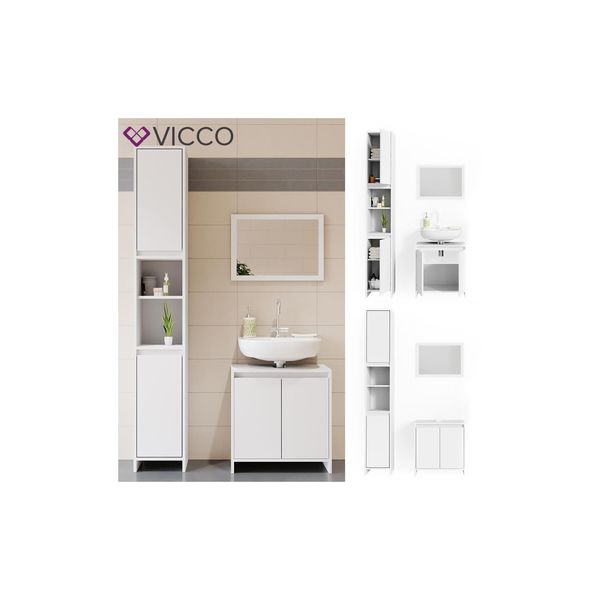 Vicco BadmöBel Set Emma Weiß - Spiegel Waschtischunterschrank Hochschrank Bad-image