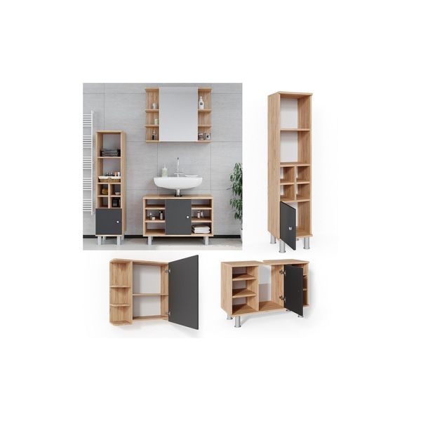 Vicco BadmöBel Set 3Tlg Fynn Spiegelschrank Waschbeckenunterschrank Hochschrank-image