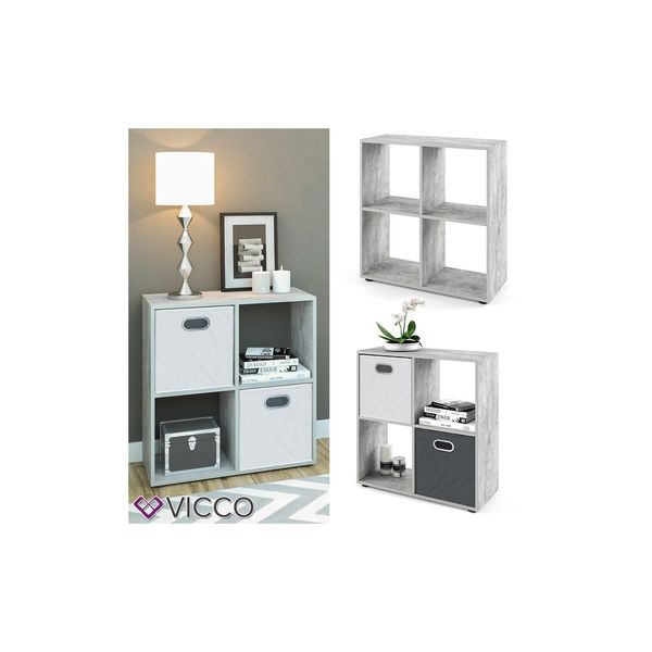 Vicco Raumteiler Tetra 4 FäCher Grau Beton - Standregal BüCherregal BüRoregal-image
