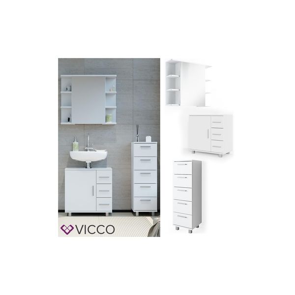 Vicco BadmöBel Set Ilias Weiß Bad Spiegel Kommode Unterschrank Badschrank-image