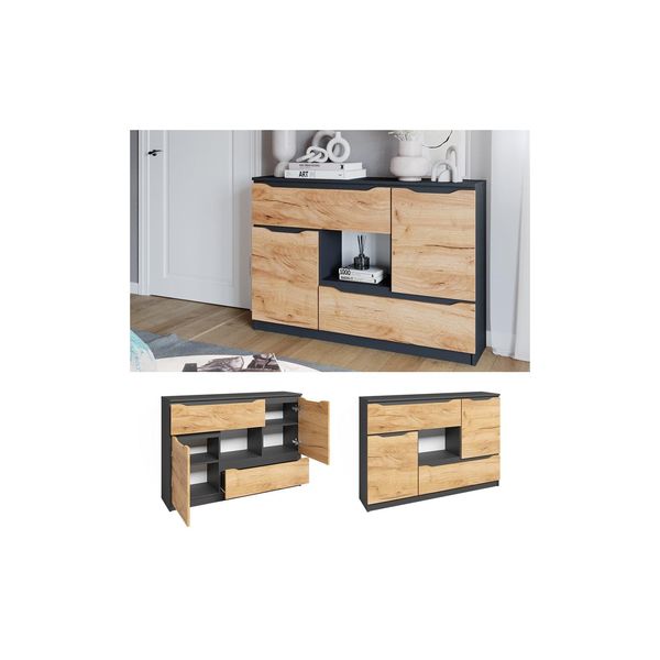 Vicco Sideboard Ruben 120 X 84 Cm Anthrazit Eiche Kommode-image