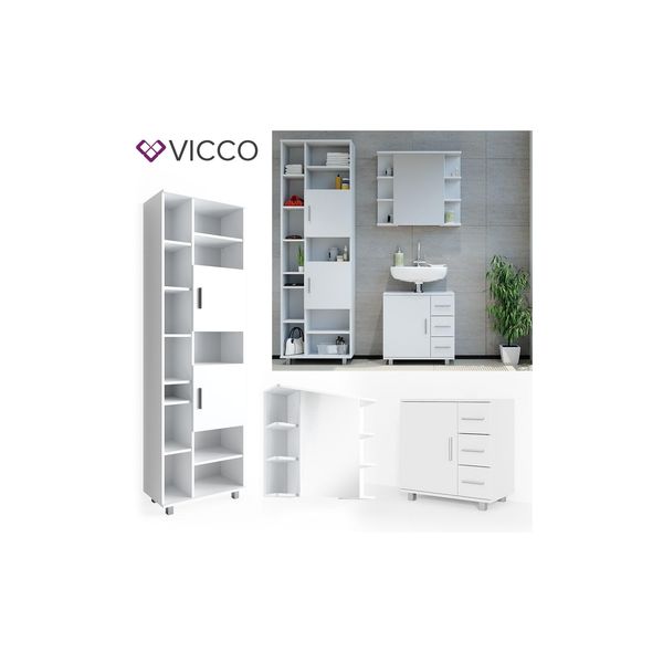 Vicco BadmöBel Set Ilias Weiß Bad Spiegel Kommode Unterschrank Badschrank-image