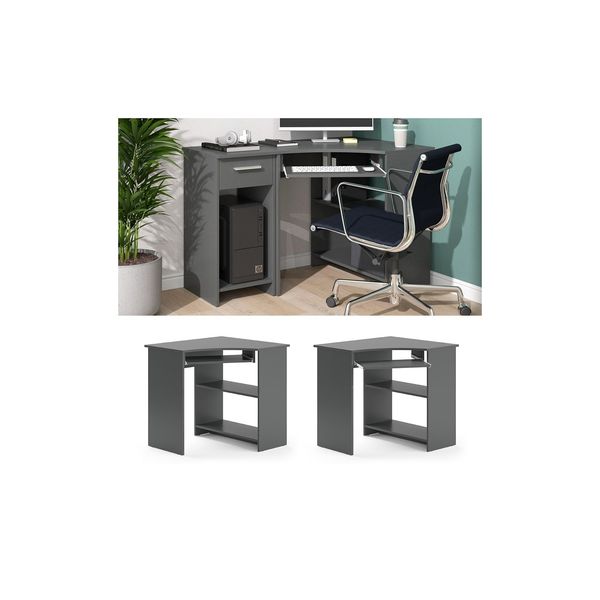 Vicco Eckschreibtisch Schreibtisch Computertisch Odin Anthrazit Arbeitstisch Ablage-image