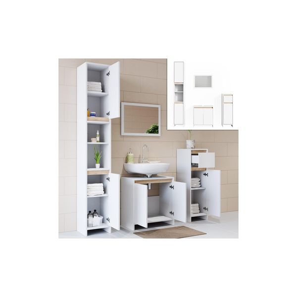 Vicco BadmöBel Set Emma Weiß Sonoma Eiche Spiegel Unterschrank Hochschrank Midi-image