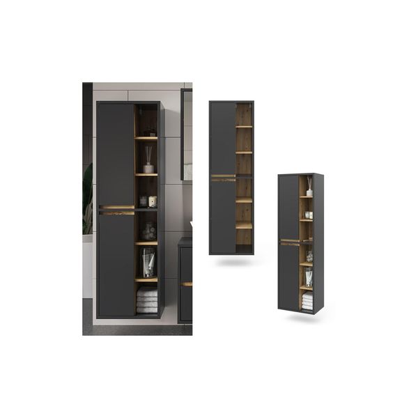 Vicco Hochschrank Badschrank BadezimmermöBel Viola Anthrazit Eiche Modern 50X170 Cm Badkommode Badezimmer Schrank BadmöBel SchranktüR Schrankfach-image