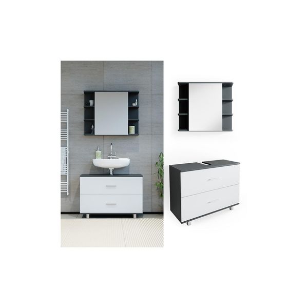 Vicco BadmöBel Set Ilias Weiß Anthrazit Bad Spiegel Unterschrank Badschrank-image