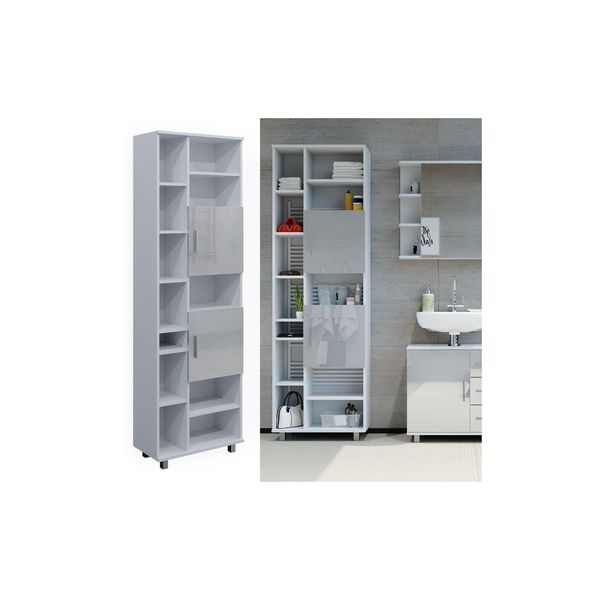 Vicco Hochschrank Badschrank BadezimmermöBel Ilias Weiß Hochglanz Modern 60X190Cm Badezimmer Schrank BadmöBel Badezimmerkommode Badkommode SchranktüR Schrankfach Aufbewahrung Ablage-image