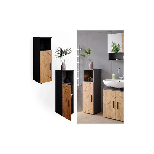 Vicco Midischrank Badschrank Badezimmerschrank Irma 3 FäCher 1 TüR Anthrazit/Gko-image