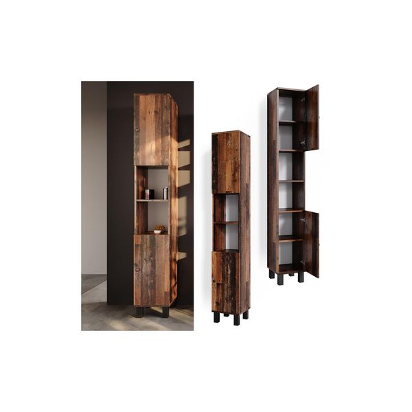 Vicco Hochschrank Badschrank Badezimmerschrank Fynn Old Style BadmöBel 190 X 30-image