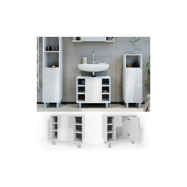 Vicco Waschbeckenunterschrank Fynn Weiß Hochglanz - Badschrank Kommode Waschtisch Unterschrank-image