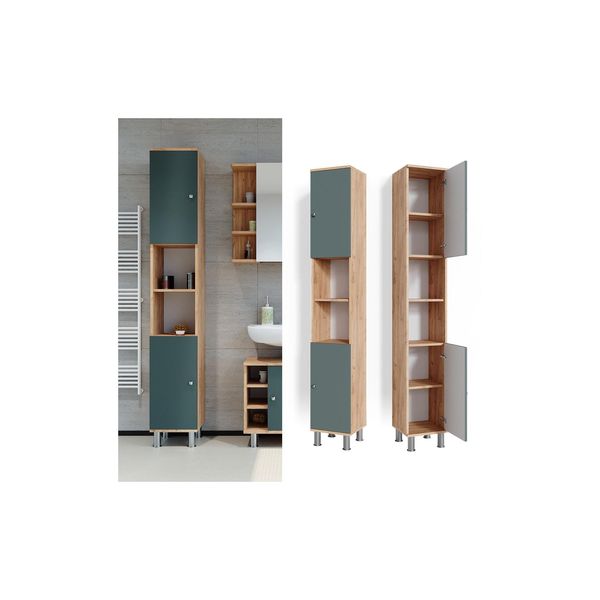 Vicco Hochschrank Badschrank Badezimmerschrank Fynn Eiche GrüN BadmöBel 190 X 30-image