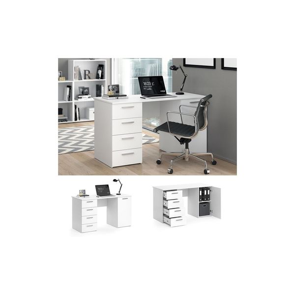 Vicco Schreibtisch Computertisch BüRotisch Nico Weiß Schubladen Ablagen Pc-Tisch-image
