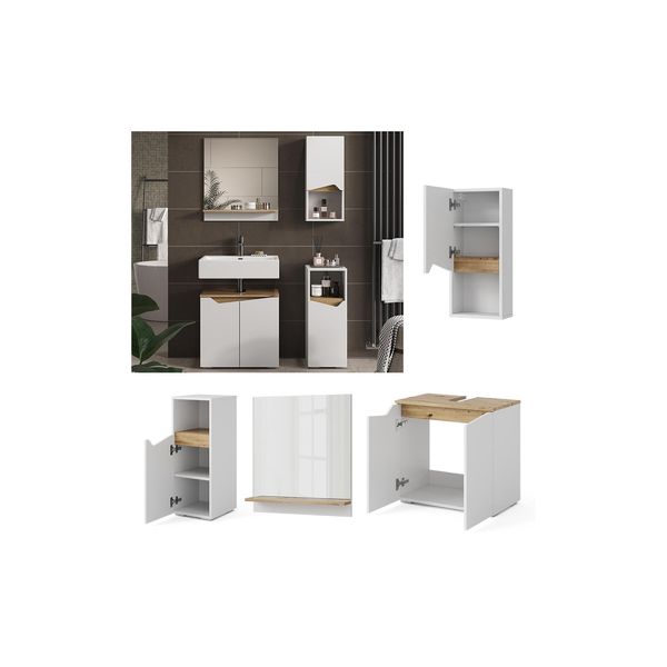Vicco BadmöBel-Set Marelle Weiß Artisan Moderne Serie Badezimmer Dekorative Front Waschtischunterschrank Badspiegel Midischrank HäNgeschrank-image