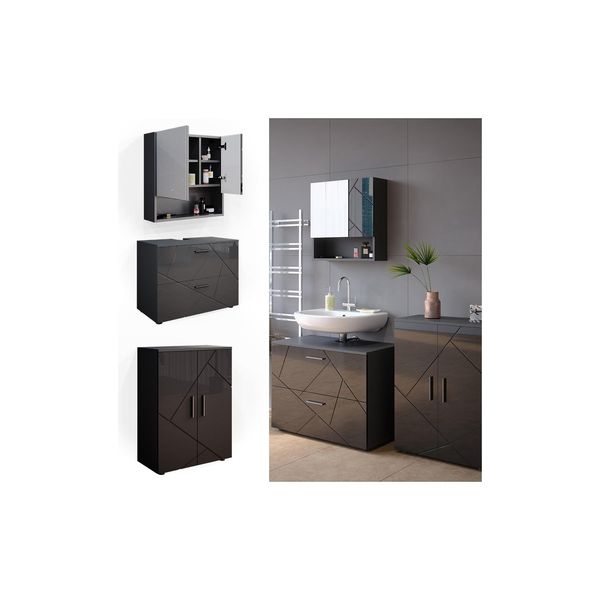 Vicco BadmöBelset Unterschrank Spiegelschrank Badschrank Irma Anthrazit Hochglanz BadmöBel-image