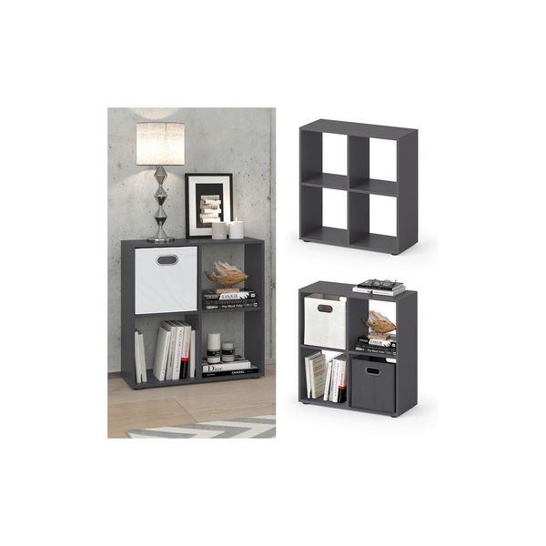 Vicco Raumteiler Standregal BüCherregal 4 FäCher Tetra Grau Hochregal Cd-Regal-image