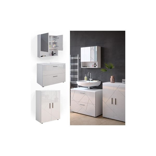 Vicco BadmöBelset Unterschrank Spiegelschrank Badschrank Irma Weiß Hochglanz BadmöBel-image