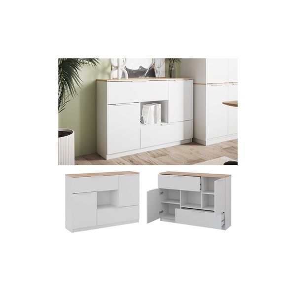 Vicco Sideboard Betti Weiß Sonoma 120 X 84 Cm 2 TüRen 2 Schubladen 1 Fach-image