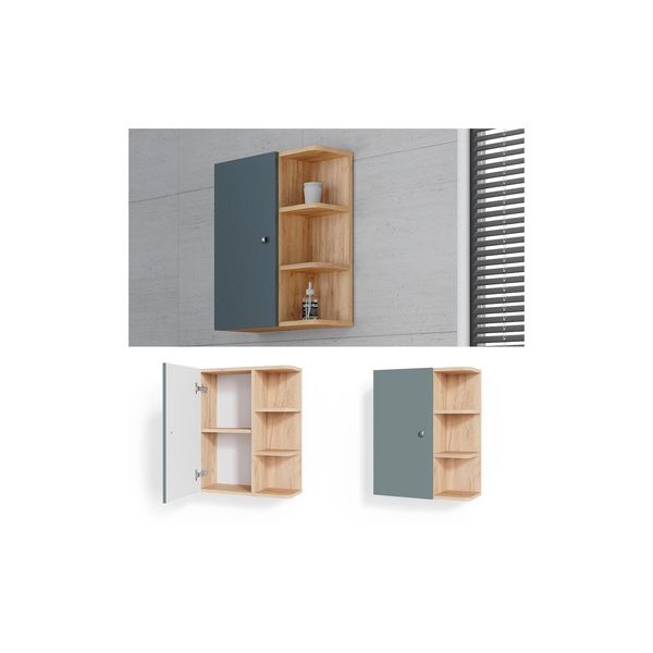 Vicco HäNgeschrank Badschrank Badezimmerschrank Fynn Eiche GrüN Ablagen Regal-image