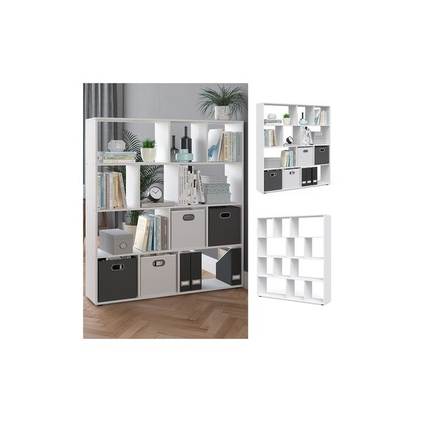 Vicco Raumteiler Pilar BüCherregal Standregal BüRoregal 12 FäCher Weiß-image