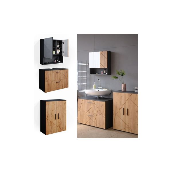 Vicco BadmöBelset Unterschrank Spiegelschrank Badschrank Irma Anthrazit Eiche BadmöBel-image
