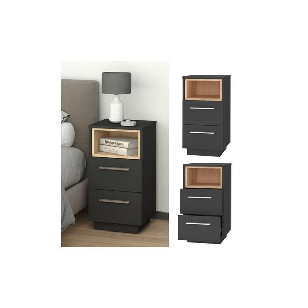 Vicco Nachtschrank Nachttisch Nachtkommode 2Er Set Beatrice Anthrazit 2 Schubladen-image