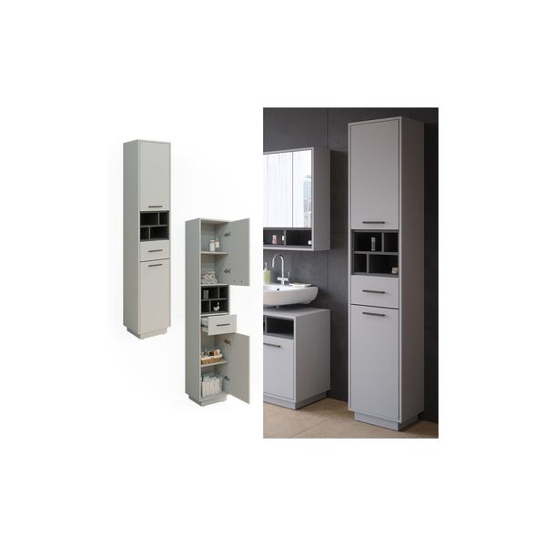 Vicco Hochschrank Badschrank BadezimmermöBel Beatrice Grau Anthrazit Modern 38X190 Cm Badkommode Badezimmer Schrank BadmöBel SchranktüR Schrankfach-image