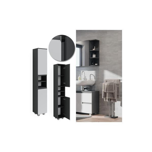 Vicco Hochschrank Badschrank BadezimmermöBel J-Shape Anthrazit Weiß Modern 30X190Cm Badezimmer Schrank BadmöBel SchranktüR Schrankfach Aufbewahrung Ablage-image