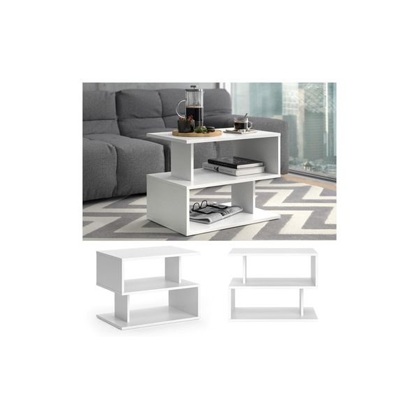 Vicco Couchtisch Sofatisch Beistelltisch Shelby Weiß Wohnzimmertisch Ablage Fach-image