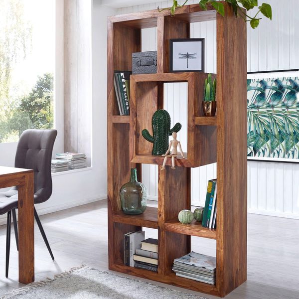 Finebuy Libreria In Legno Massiccio Di Sheesham 90 X 180 Cm Mensola Da Soggiorno Vani Portaoggetti Design Stile Casa Di Campagna Mensola In Piedi-image