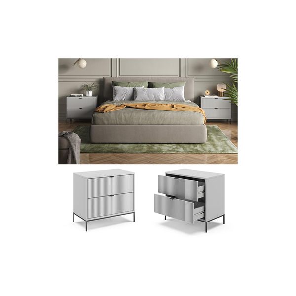Vicco Nachtkommode Eliza 2Er Set, Grau 66 X 36 Cm, Nachttisch Mit 2 Schubladen-image