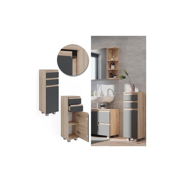 Vicco Midischrank Badschrank BadezimmermöBel J-Shape Sonoma Anthrazit Modern 30X95Cm Badezimmer Schrank BadmöBel SchranktüR Schrankschublade Schrankfach Ablage Aufbewahrung-image