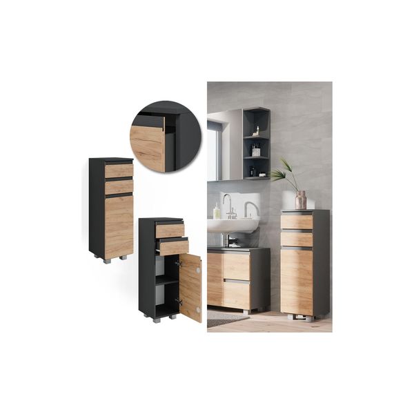 Vicco Midischrank Badschrank BadezimmermöBel J-Shape Anthrazit Eiche Modern 30X95Cm Badezimmer Schrank BadmöBel SchranktüR Schrankschublade Schrankfach Ablage Aufbewahrung-image