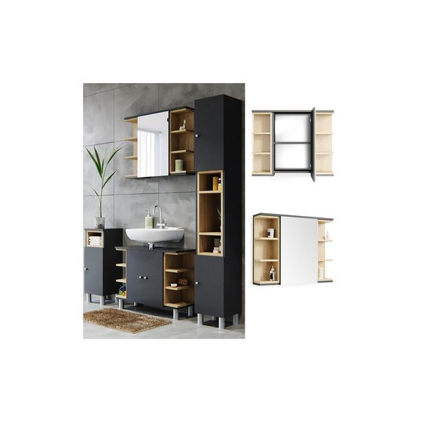 Vicco Spiegelschrank Aquis Spiegel Badspiegel Wandspiegel Bad Eiche Anthrazit-image