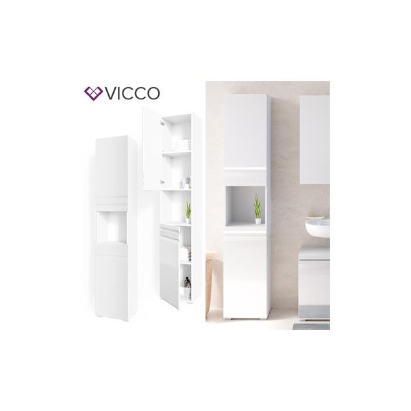 Vicco Badschrank Freddy Weiß Hochglanz Badezimmerschrank Hochschrank Bad-image