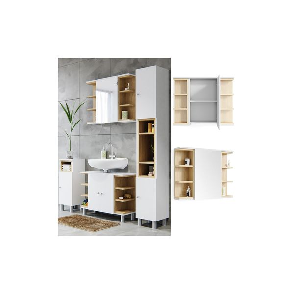 Vicco Spiegelschrank Aquis Spiegel Badspiegel Wandspiegel Bad Eiche Weiß-image