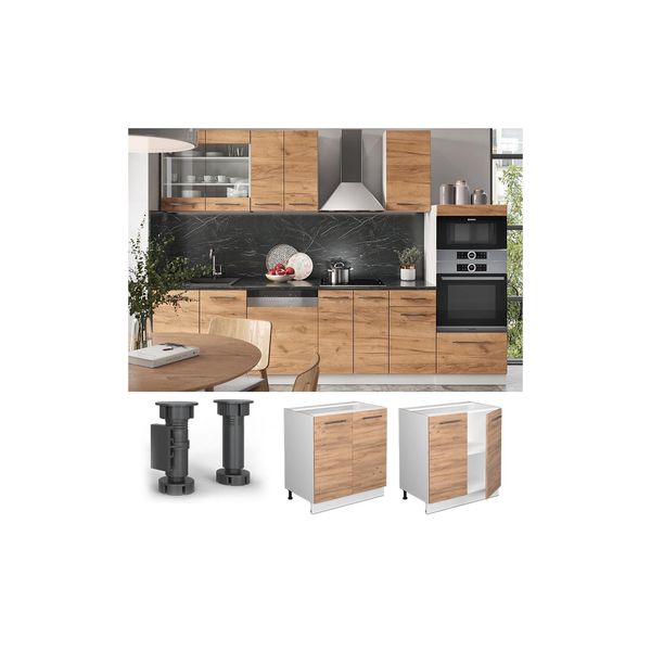 Vicco Unterschrank KüChenschrank KüChenmöBel Fame-Line Weiß Eiche Modern 80 Cm KüChe EinbauküChe DrehtüR Einlegeboden Blende KüChenzeile-image