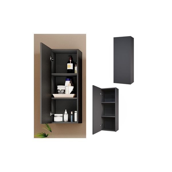 Vicco HäNgeschrank Badschrank Badezimmerschrank Gloria Anthrazit 33 X 84 Cm Modern Badezimmer TüR 3 FäCher-image