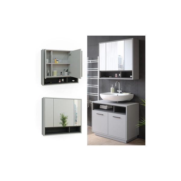 Vicco Spiegelschrank Badschrank BadezimmermöBel Beatrice Grau Anthrazit Modern 80X72 Cm Badspiegel Badezimmer Schrank BadmöBel SchranktüR Schrankfach-image