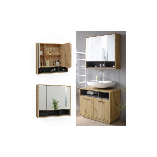 Vicco Spiegelschrank Badschrank BadezimmermöBel Beatrice Eiche Anthrazit Modern 80X72 Cm Badspiegel Badezimmer Schrank BadmöBel SchranktüR Schrankfach-image