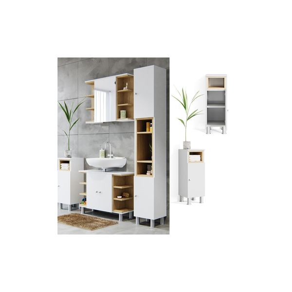 Vicco Badschrank Aquis Weiß Eiche Midischrank Bad Schrank Badregal Badezimmer-image