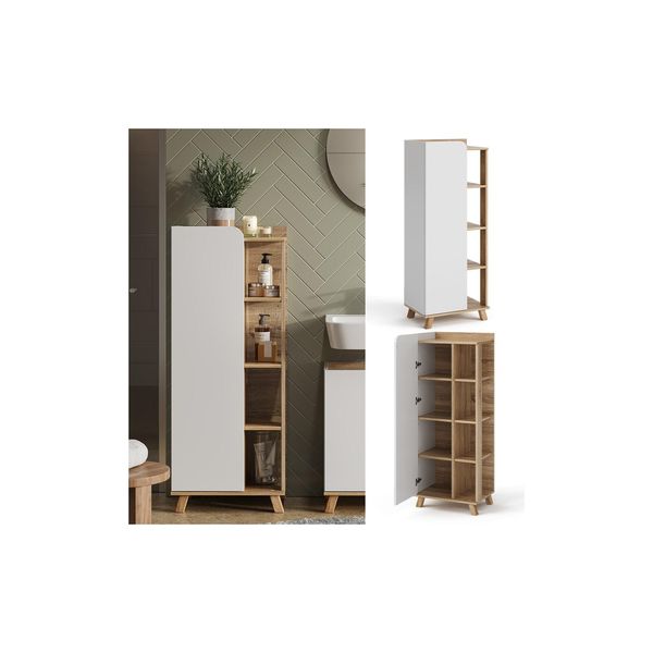 Vicco Midischrank Karen 50 X 128 Cm, Sonoma Weiß, Badschrank, Schmal, Badezimmer, Modern-image