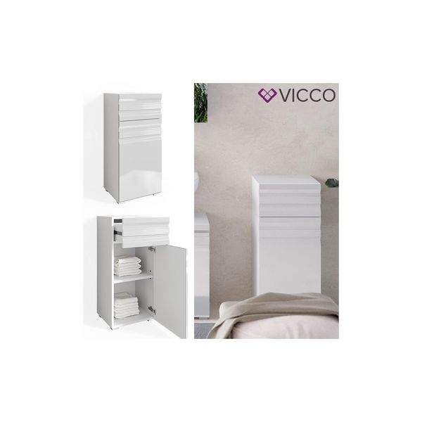 Vicco Badschrank Freddy Weiß Hochglanz Badezimmer Badregal Midischrank-image