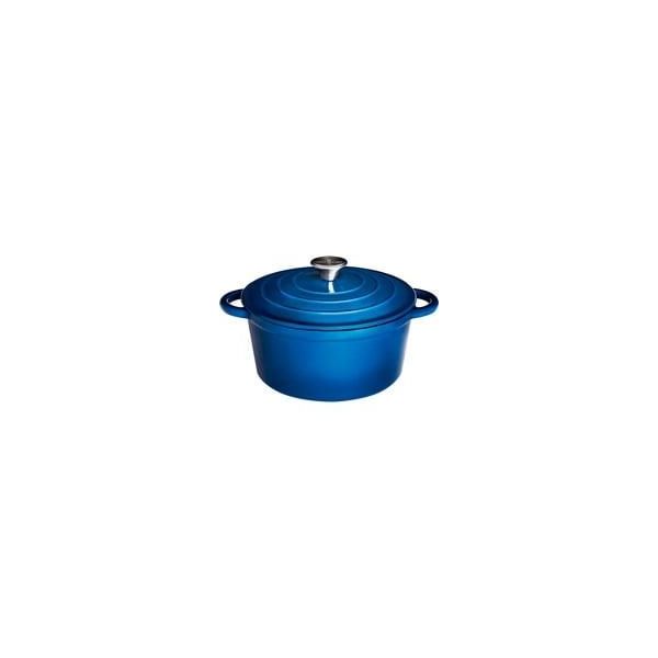 BräTer Aus Gusseisen, Emailliert, Ø 23Cm, 4 Liter Blau/Weiß, Mit Deckel-image