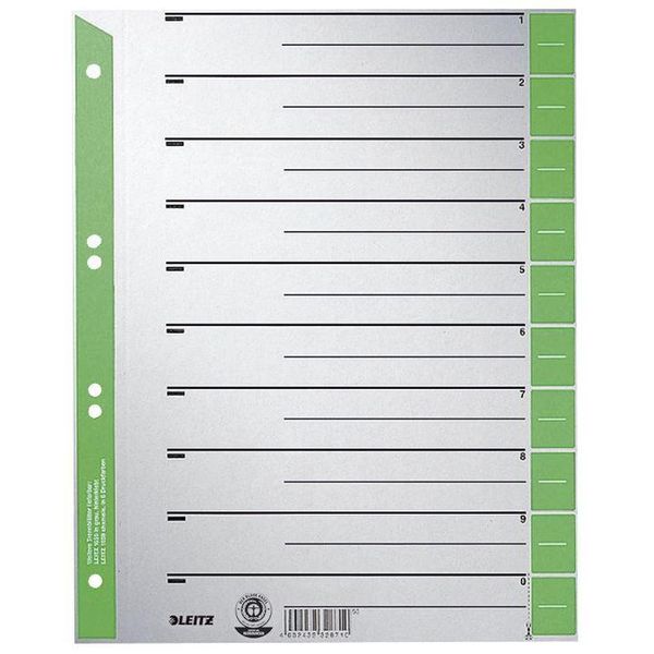 Leitz 1652-00-55 1652 TrennbläTter - A4 ÜBerbreite, GrüN, Farbiger Lochrand, 100 StüCk-image