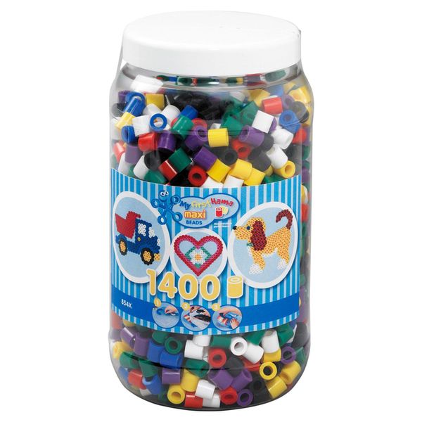 Hama Iron On Beads Maxi - Mix Di Colori Solidi 1400 Perline (6 Colori) In Scatola Di Conservazione-image