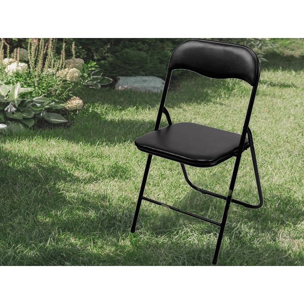 Sedia Pieghevole Imbottita Nera, Sedia Pieghevole, Sedia Da Campeggio, Mobili Da Giardino-image