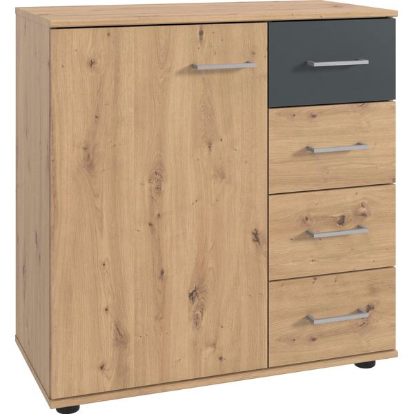 Kombikommode Wimex "Taiga", Grau (Artisan Eiche Nachbildung, Graphit), B:81Cm H:83Cm T:41Cm, Holzwerkstoff, Sideboards, Kombikommode, 1 TüRig Und 4 Schubladen-image